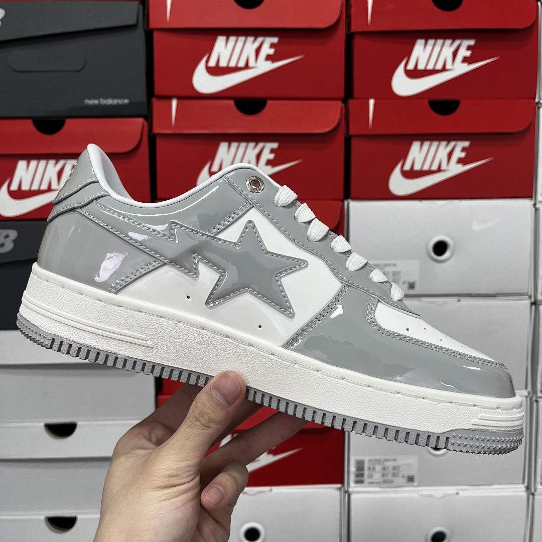 Bape A Bathing Ape Bape Sta Patent Leather (White Grey) - Image 8