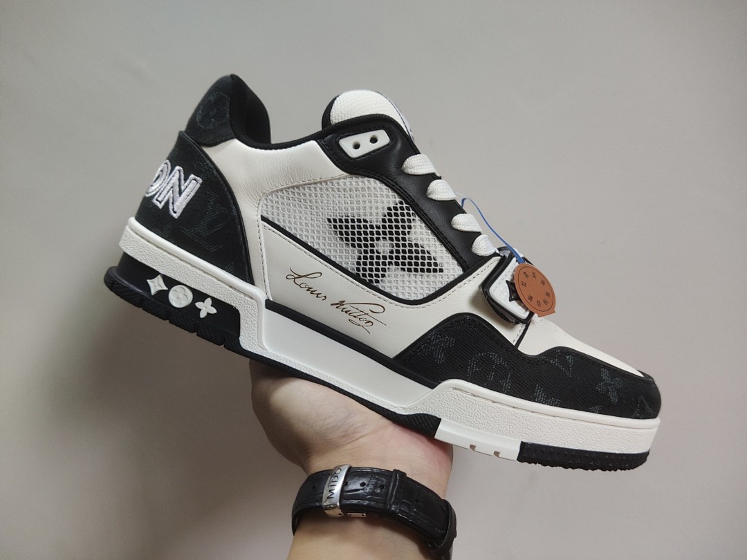 Louis Vuitton LV Trainer Velcro Strap Monogram Denim (Black White) - Image 4