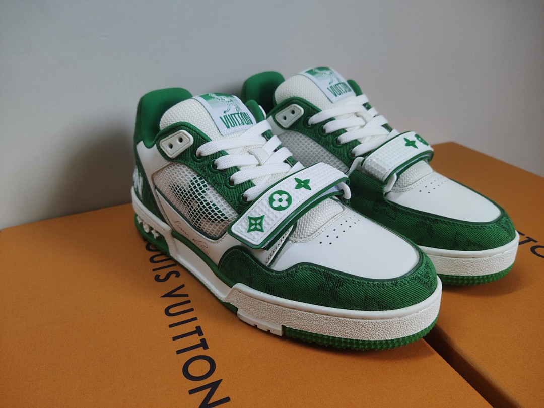 Louis Vuitton LV Trainer Green Monogram Denim Velcro Strap - Image 2