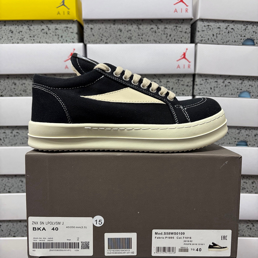 Rick Owens Vintage Sneaks Collab Black Canvas