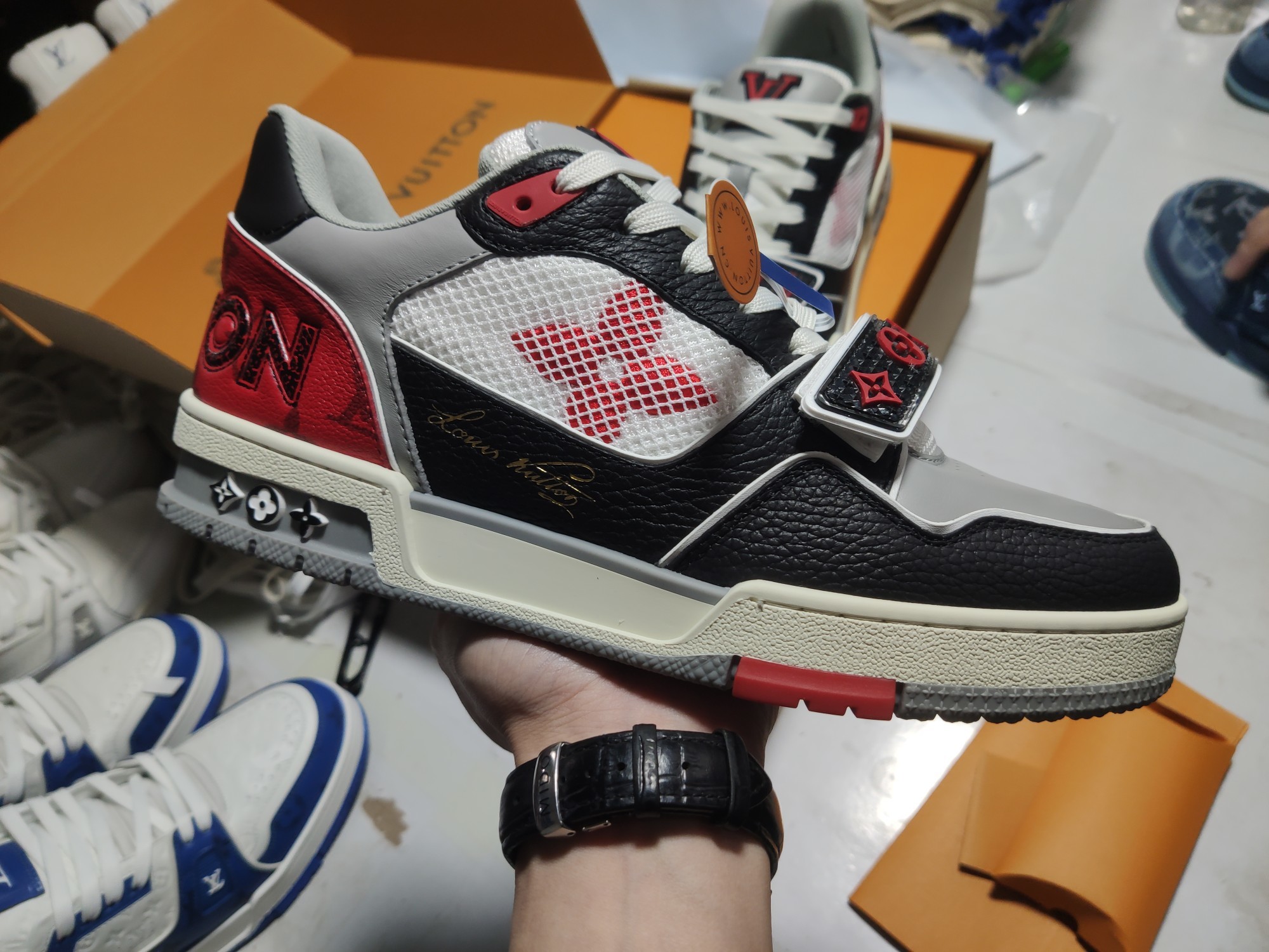 Louis Vuitton LV Trainer Red Black Velcro Strap - Image 10