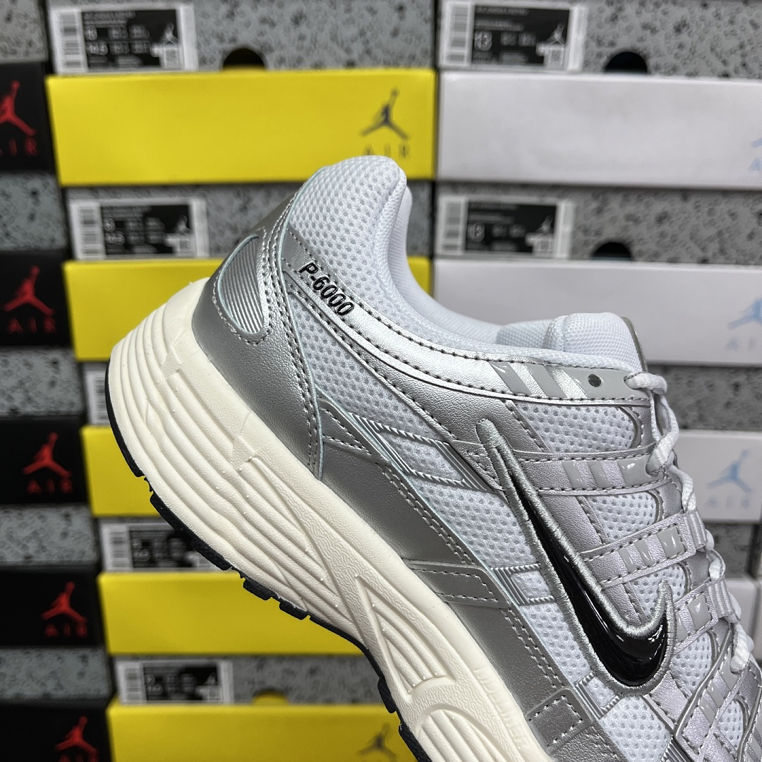 Nike P-6000 White Metallic Silver Flat Black CD6404-105 - Image 8