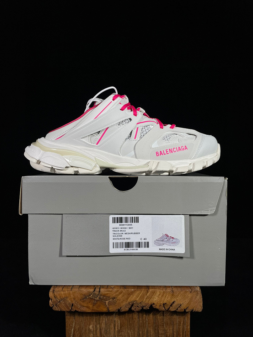 Balenciaga Paris Mule White Rose Red Half Slippers