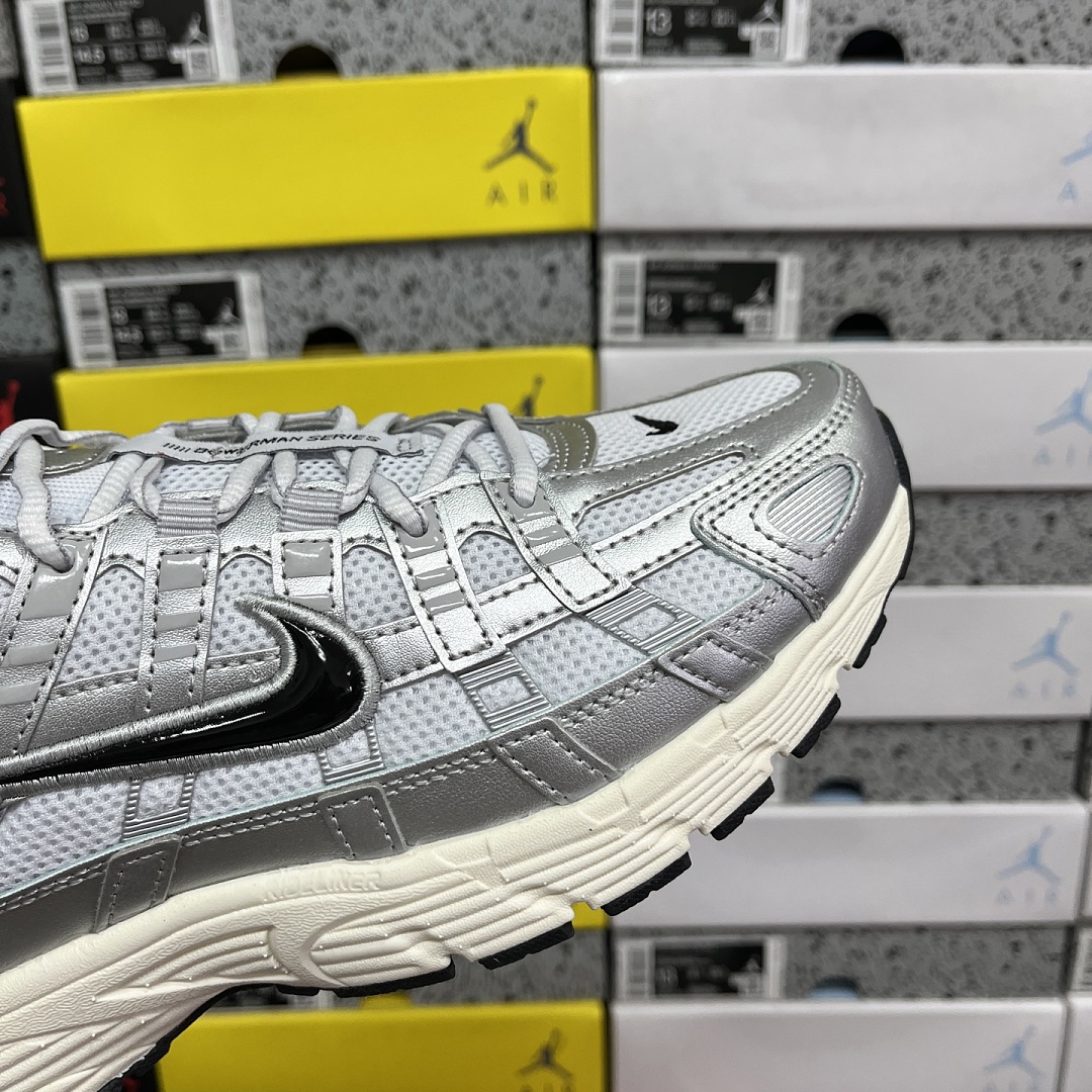 Nike P-6000 White Metallic Silver Flat Black CD6404-105 - Image 4