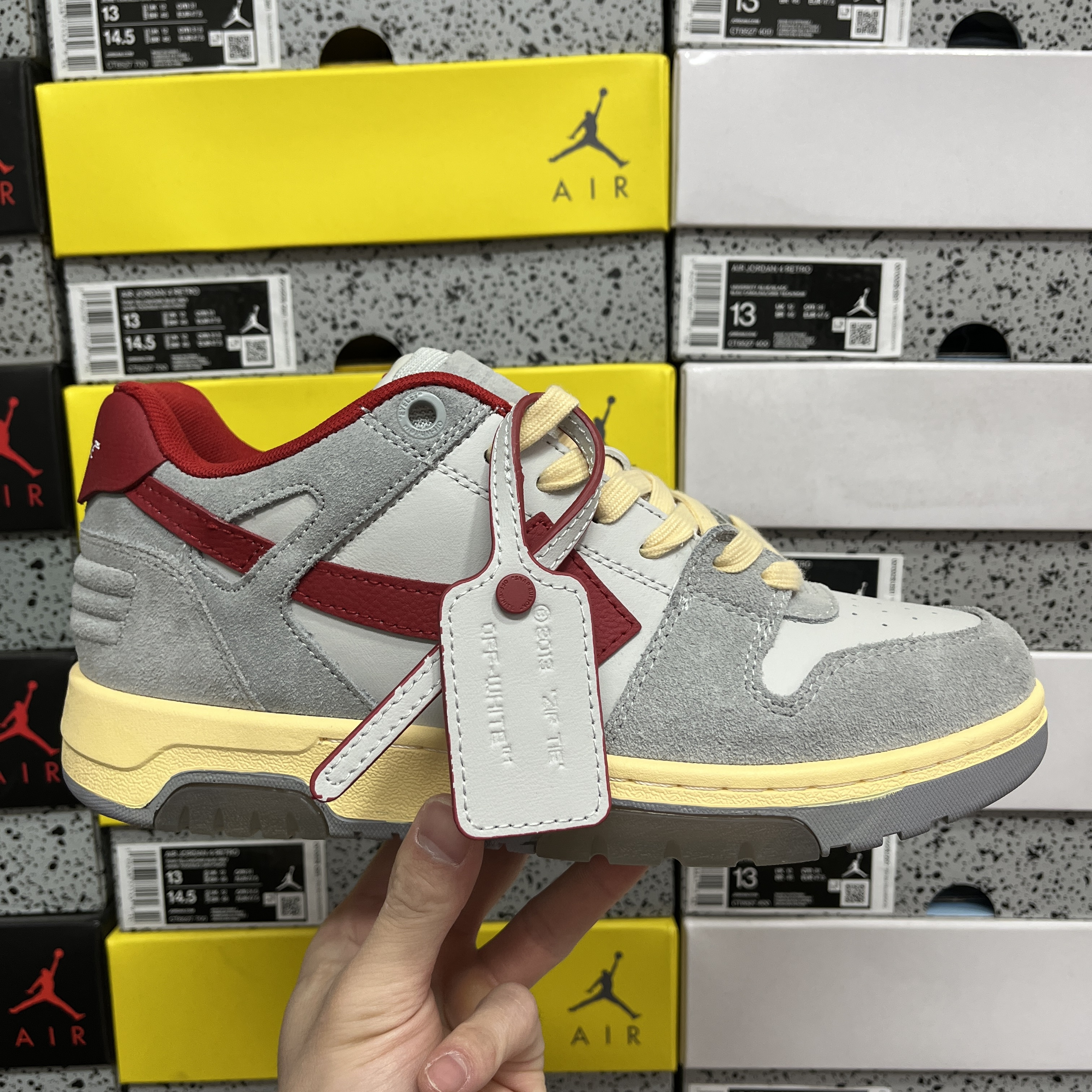 Off-White Out Of Office OOO Low Tops (Light Grey Red) - Image 11
