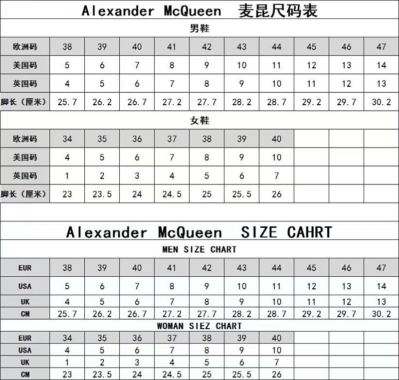 Alexander McQueen Size Table