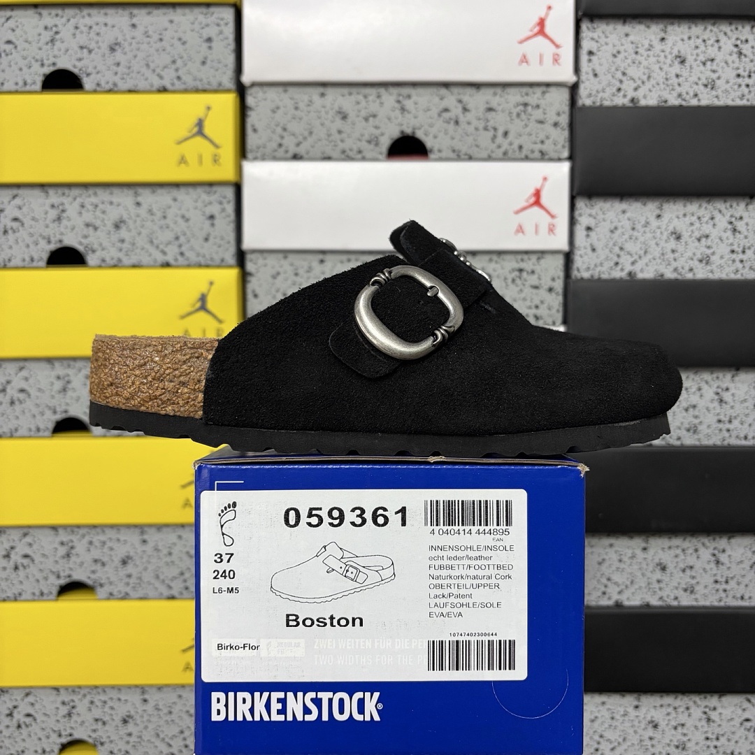Birkenstock Birken Boston Soft Footbed Black Metallic Buckle