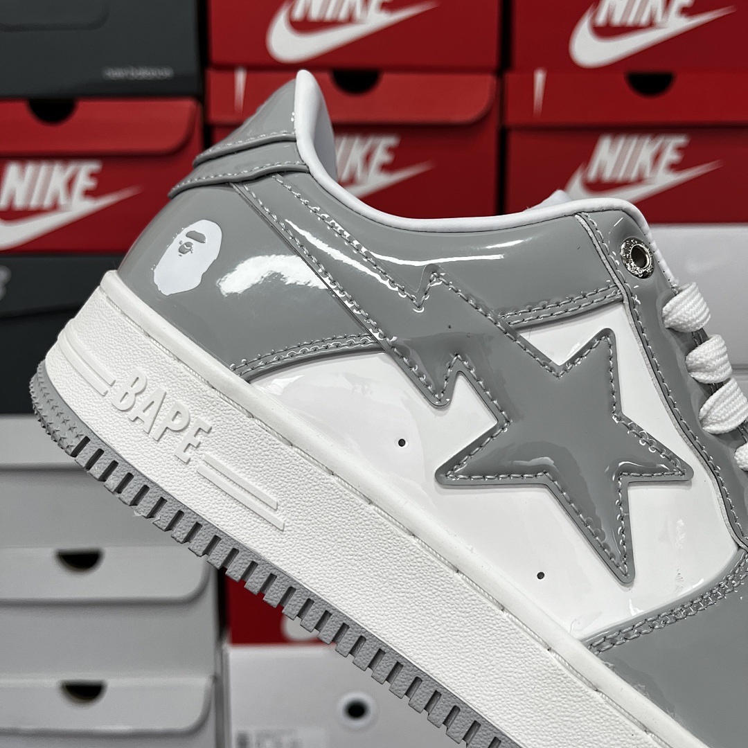 Bape A Bathing Ape Bape Sta Patent Leather (White Grey) - Image 4