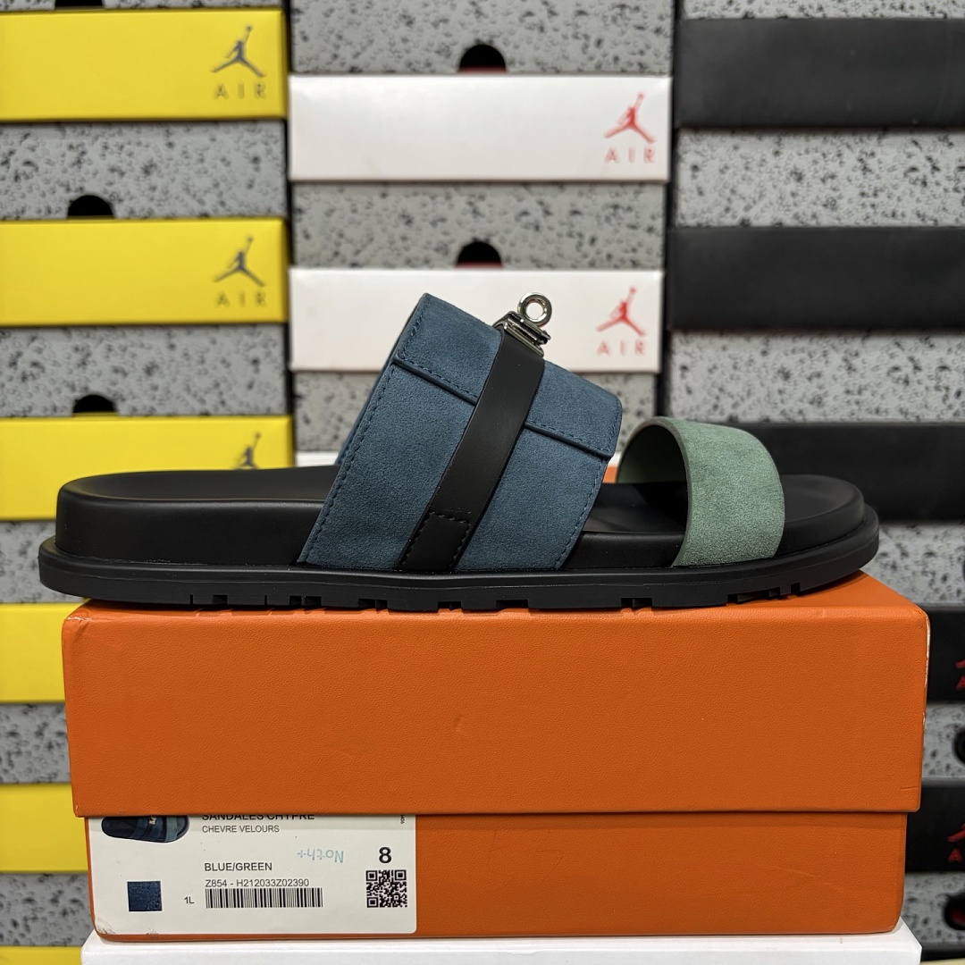 Hermes Chypre Sandal Navy Leather Buckle