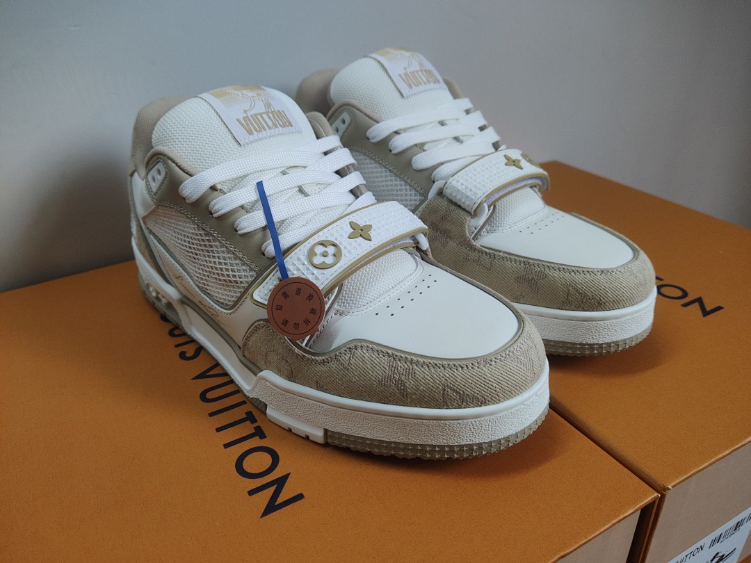 Louis Vuitton LV Trainer Beige White Apricot Velcro Strap - Image 6