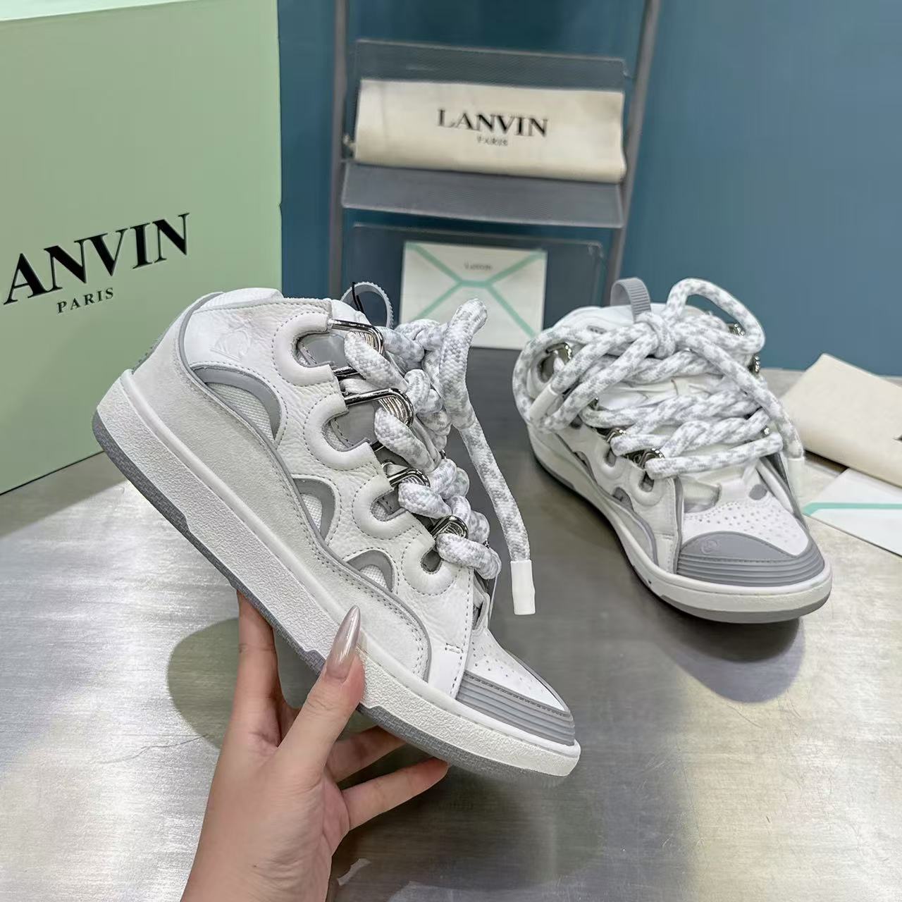 Lanvin FoShan Batch Lanvin Leather Curb Sneakers Three Generations - Image 10