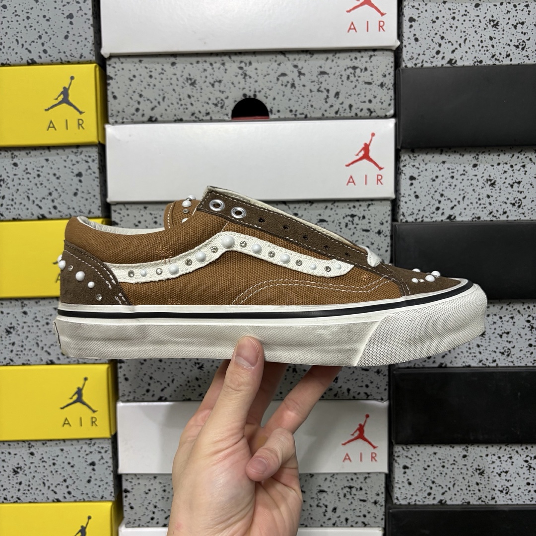Vans LX Old Skool 36 Pearlized Pack Vintage Cocoa Brown VN000E8VFST Grey Yellow Bead - Image 2
