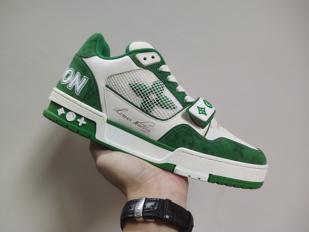 Louis Vuitton LV Trainer Green Monogram Denim Velcro Strap - Image 5
