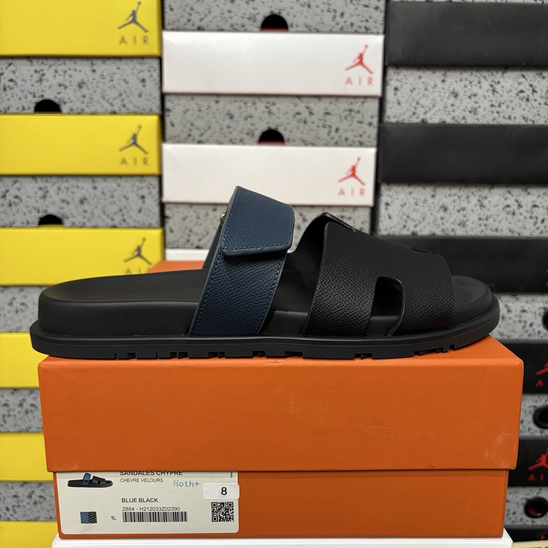Hermes Chypre Sandal Black Blue / Plaid