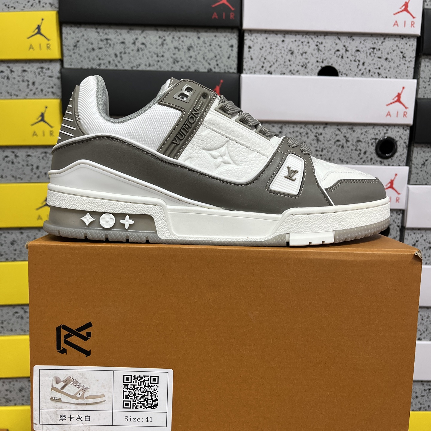 Louis Vuitton Trainer (Khaki Grey White) - Image 10