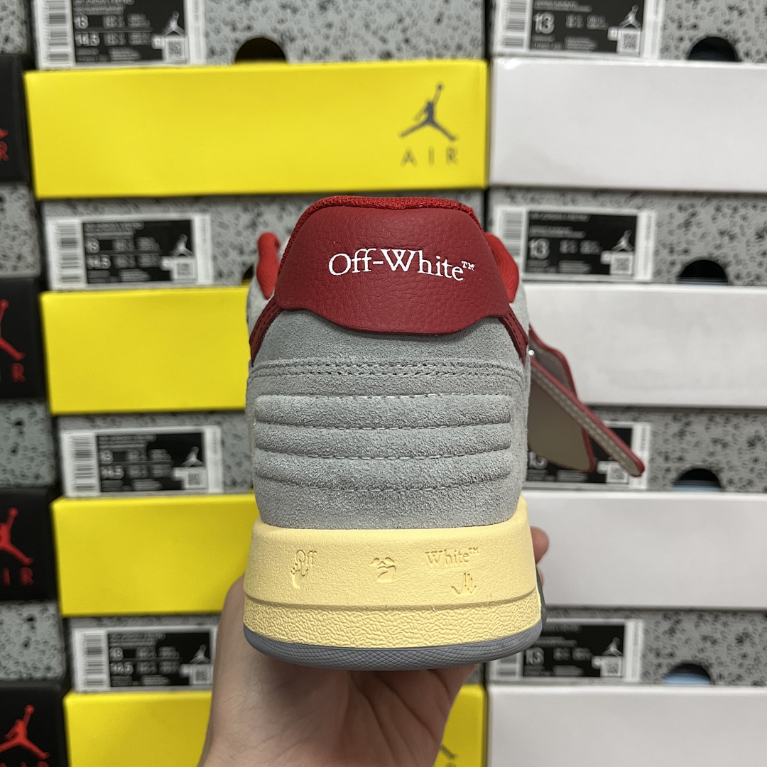 Off-White Out Of Office OOO Low Tops (Light Grey Red) - Image 7