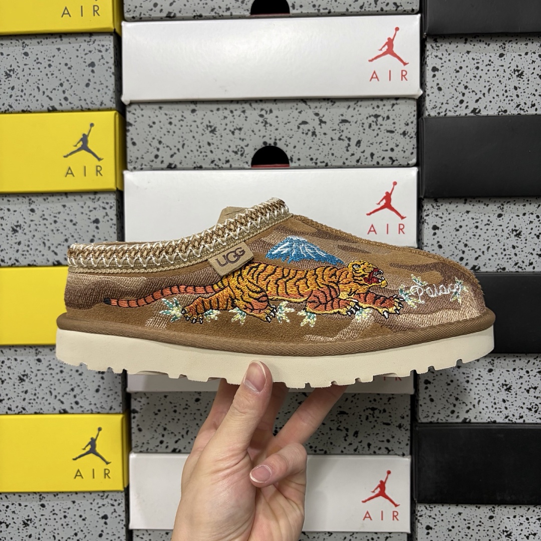 UGG Tasman Thin Sole Ethnic Dragon Tiger Embroidered Chestnut -2553 - Image 2