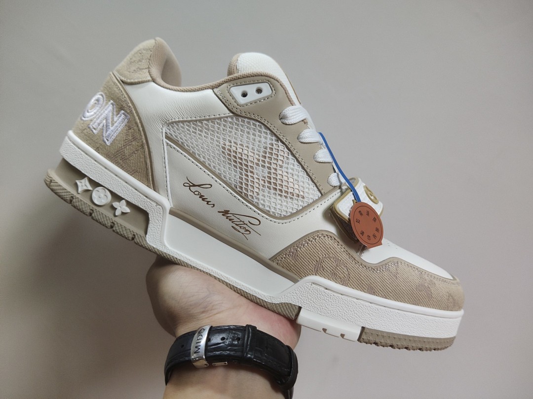 Louis Vuitton LV Trainer Beige White Apricot Velcro Strap - Image 2