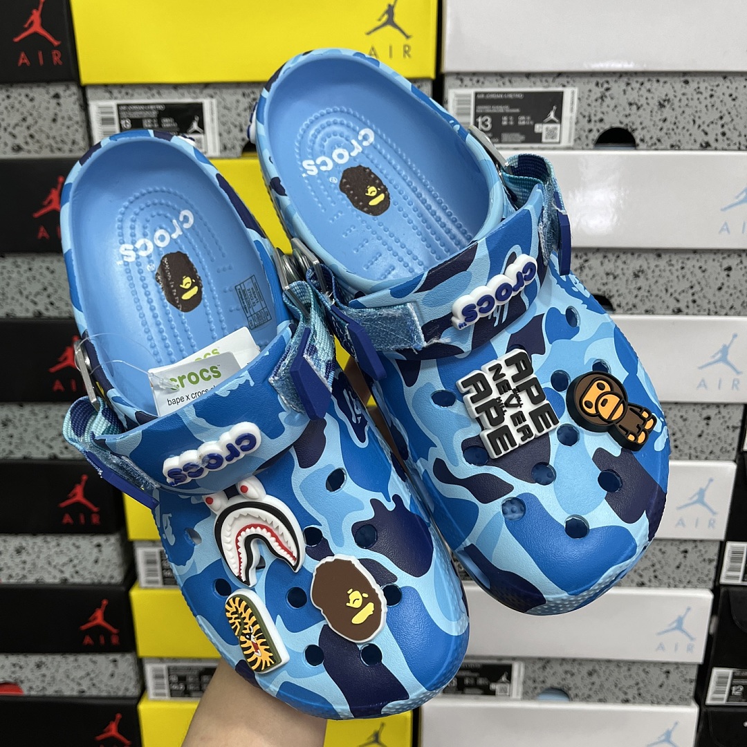 Crocs Classic Clog A Bathing Ape ABC Camo Blue Print - Image 8