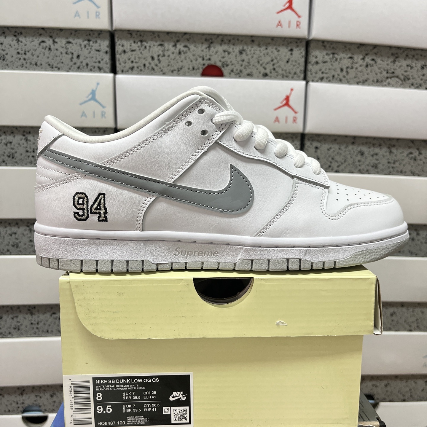Nike SB Dunk Low Supreme 94 (White Metallic Silver) - Image 10
