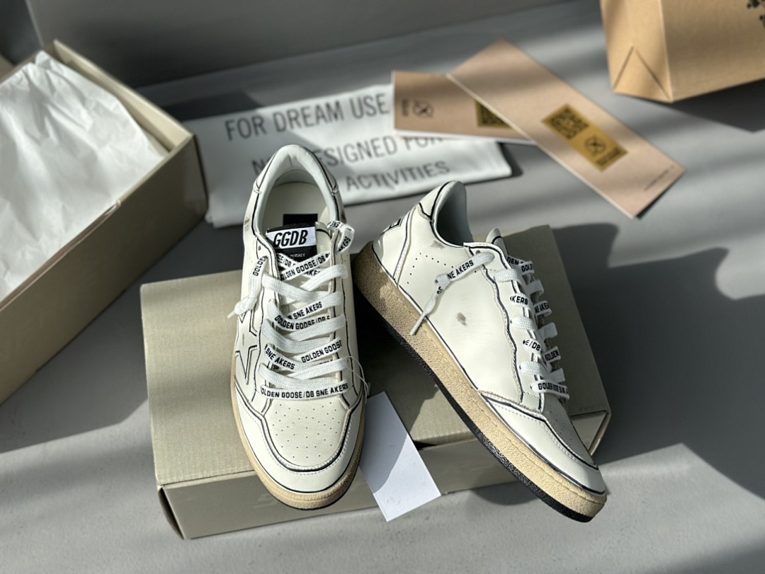 Golden Goose Deluxe Brand White Leather Blue Stitching - Image 3