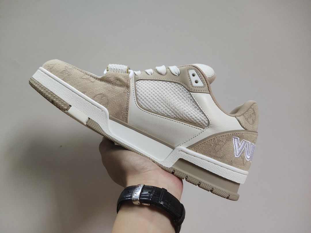 Louis Vuitton LV Trainer Beige White Apricot Velcro Strap - Image 3