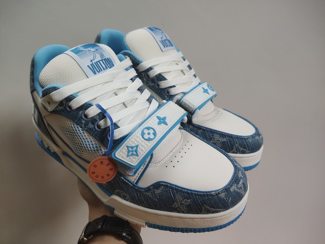 Louis Vuitton LV Trainer Monogram Denim Blue Velcro Strap - Image 8