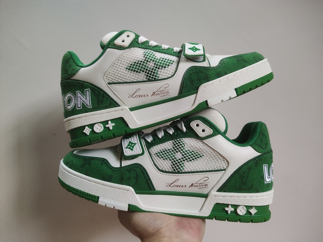 Louis Vuitton LV Trainer Green Monogram Denim Velcro Strap