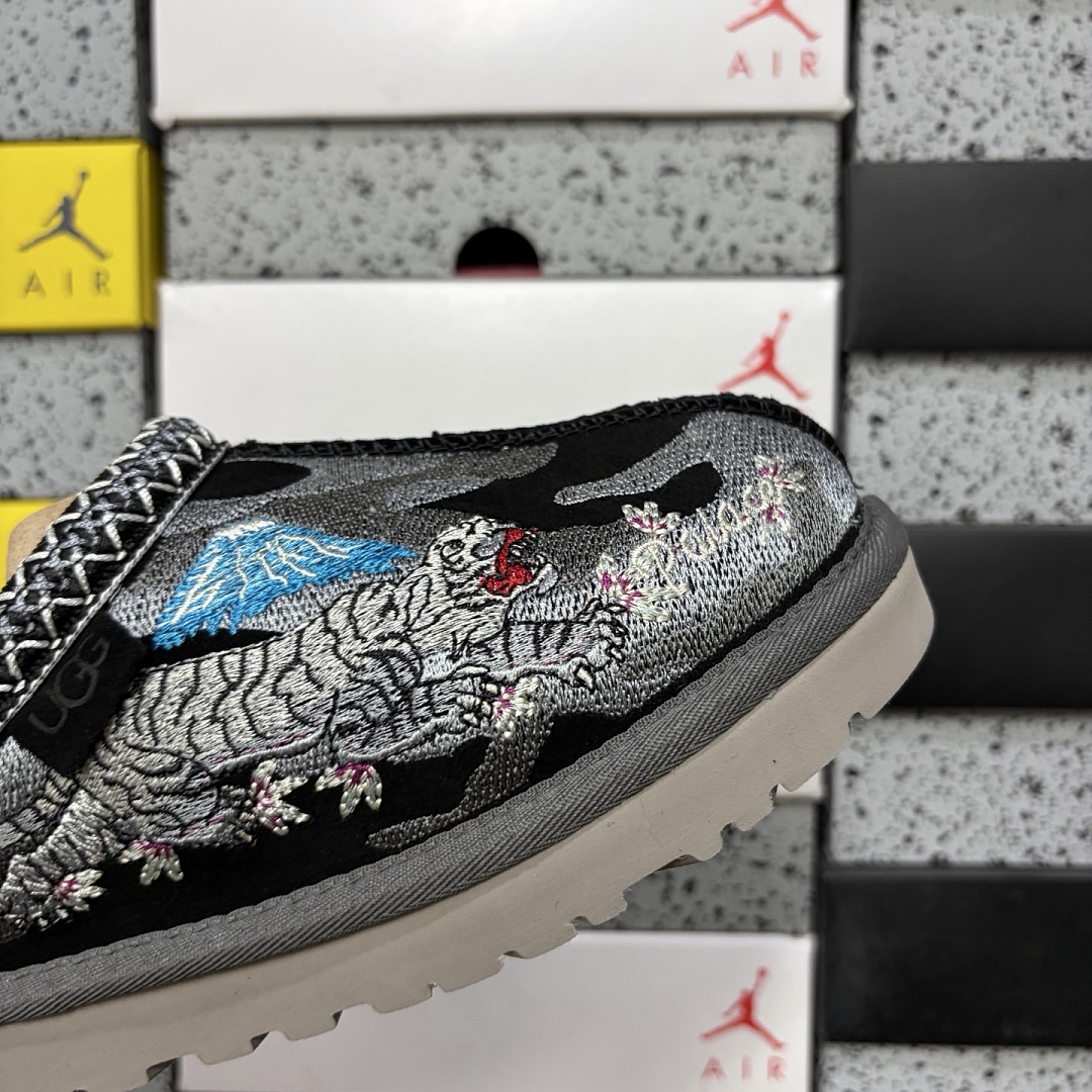 UGG Tasman Thin Sole Ethnic Dragon Tiger Embroidered Black -2553 - Image 3
