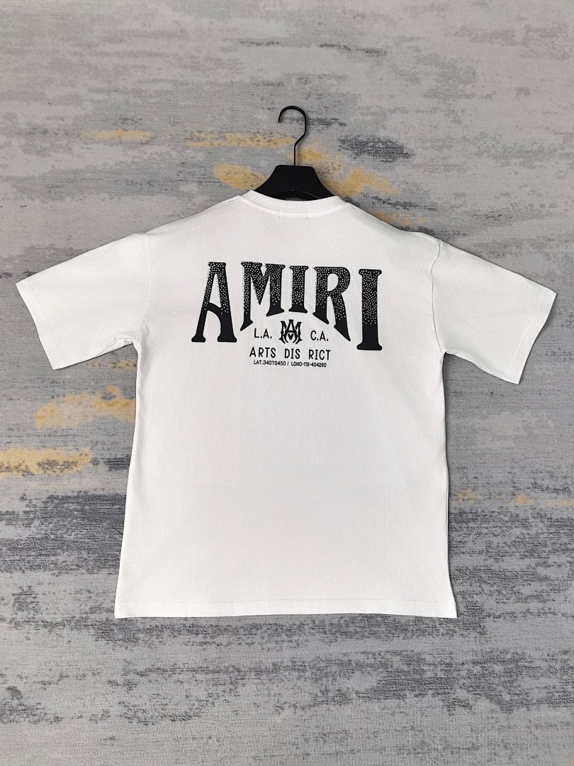 AMIRI 118 Wide Version Model Short Sleeve T Logo Print Diamond High Wind Black White S M L - Image 30