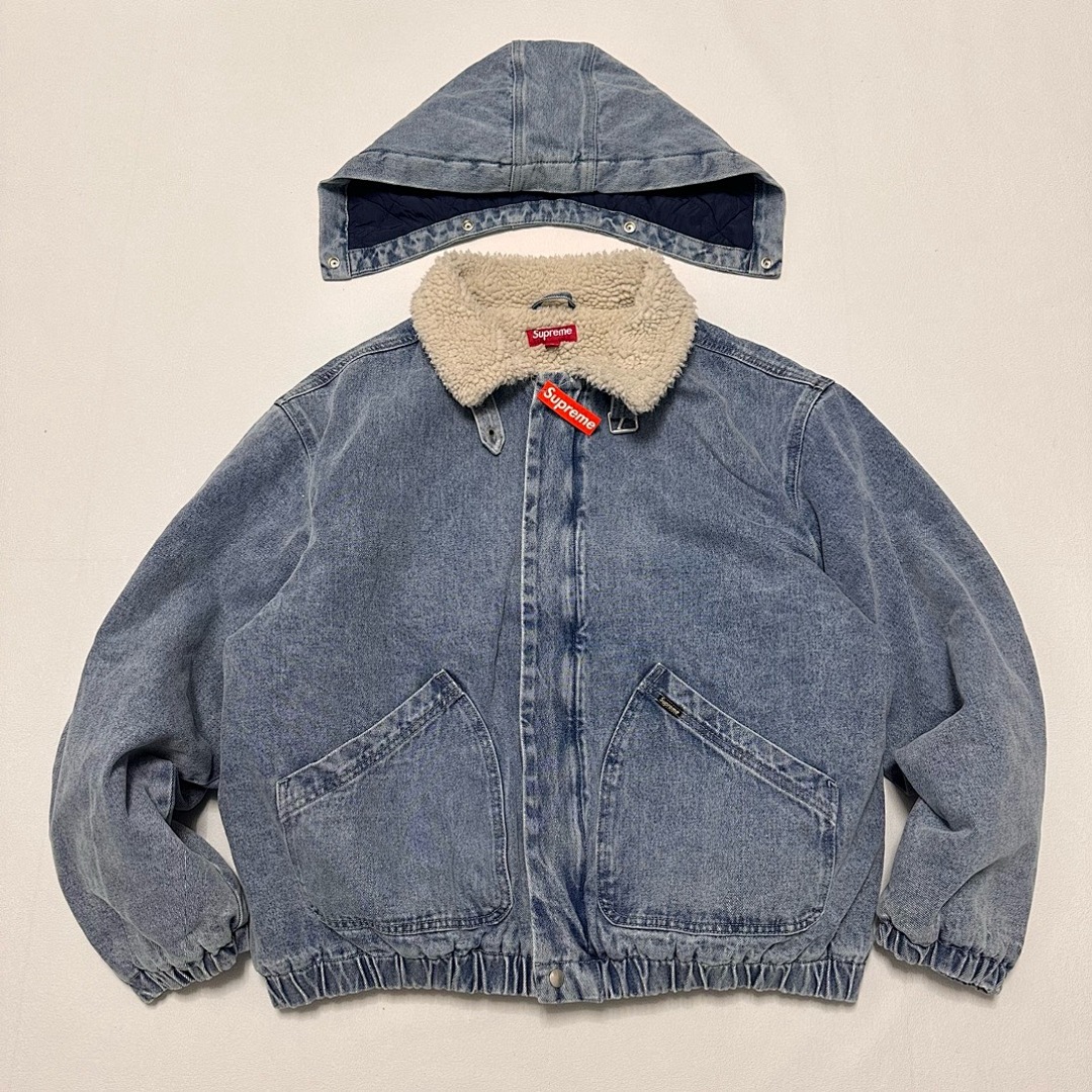Supreme 598 24Fw Faux Shearling Lined Bomber Jacket Velvet Black White Water Blue S-XL - Image 19