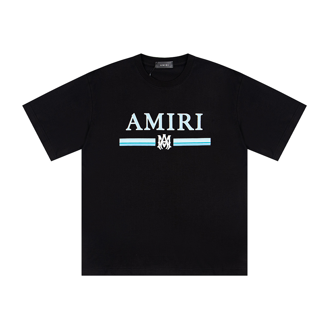 AMIRI 118 Wide Version Model Short Sleeve T Logo Print High Wind Black White S M L XL 9903# - Image 3