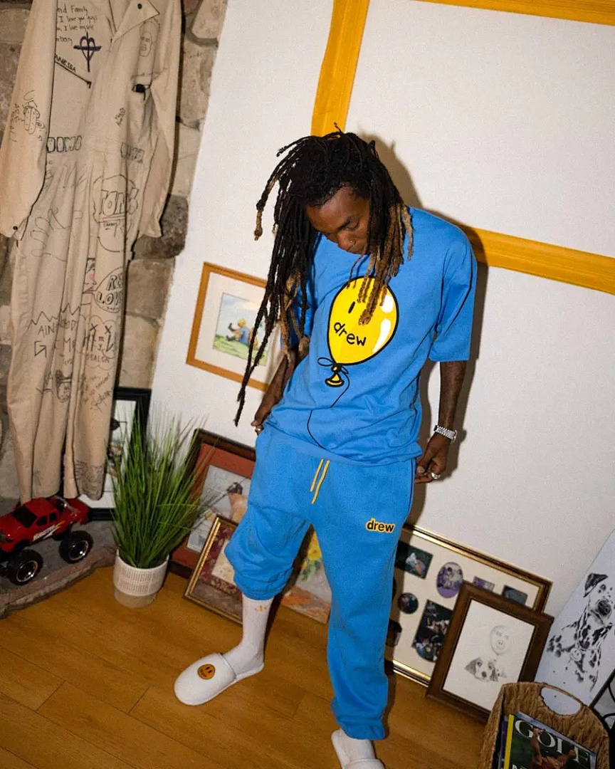 Drew House 98 DREW HOUSE JOY Ss TEE LOGO Print Collar Solid Cotton Short Sleeve T Color Blue Black S M L - Image 12