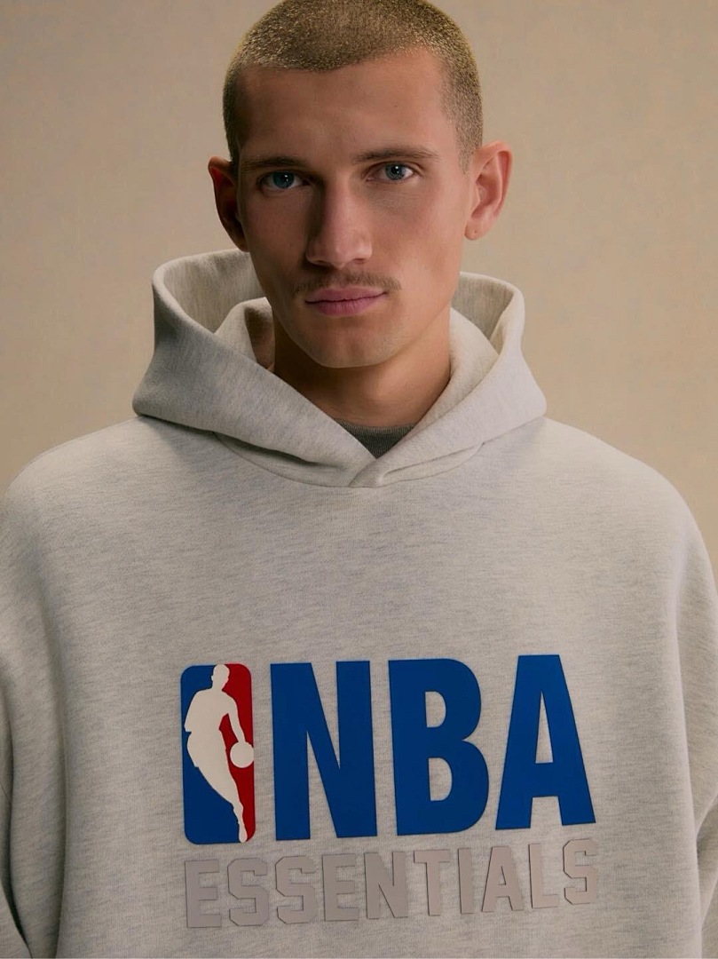 Essentials 238 Ess X Collab FW25 NBA Hoodie Logo Velvet Print Black Light Mist Grey : SM L - Image 37