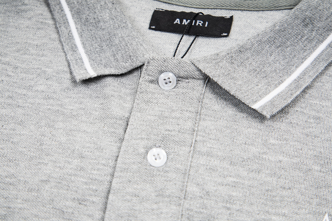 AMIRI 128 26Ss New Logo Embroidered Collar Buckle Polo Short Sleeve T Black White Grey S M L XL 9937# - Image 15