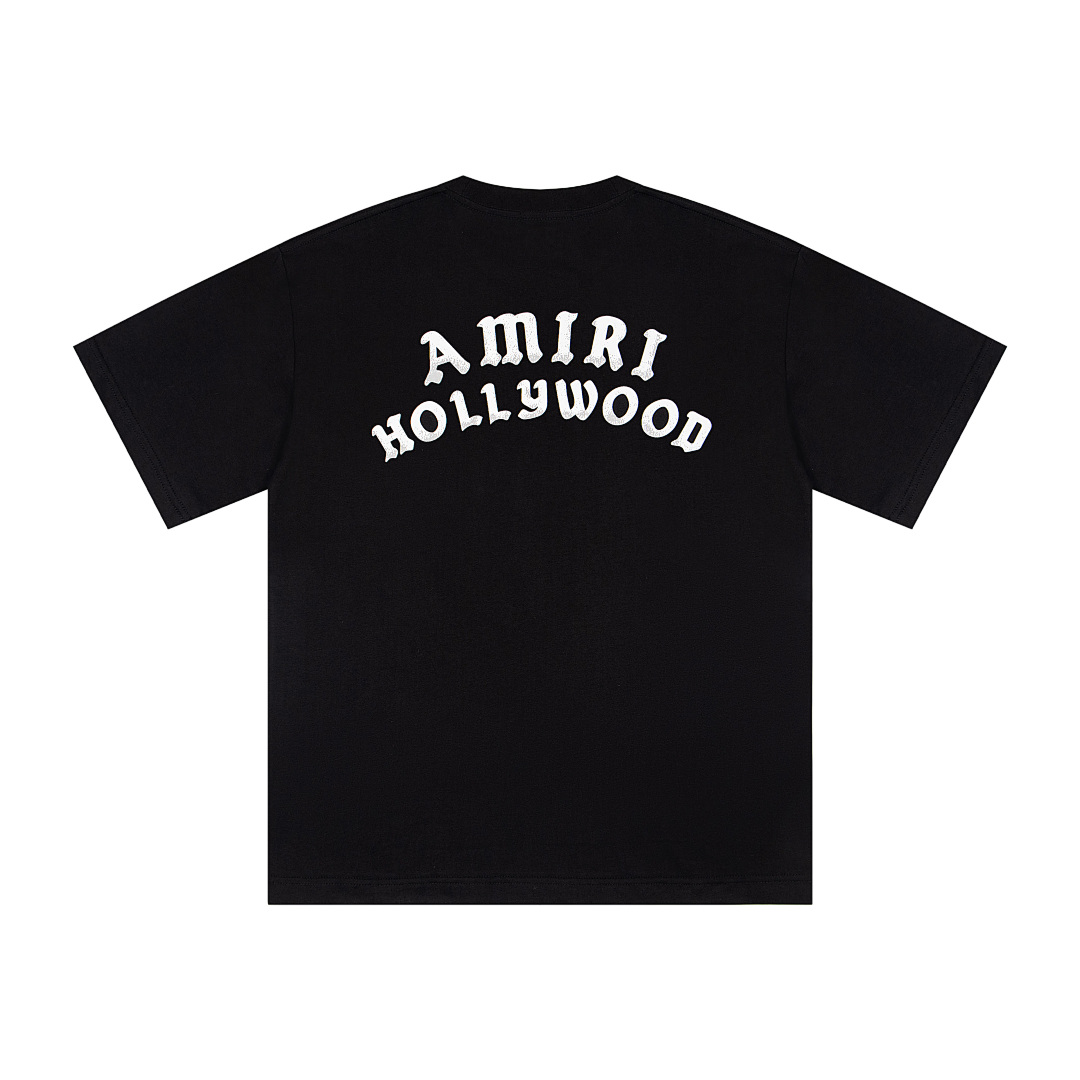 AMIRI 118 Wide Version Model Short Sleeve T Logo Print High Wind Black Apricot S M L XL 9912#