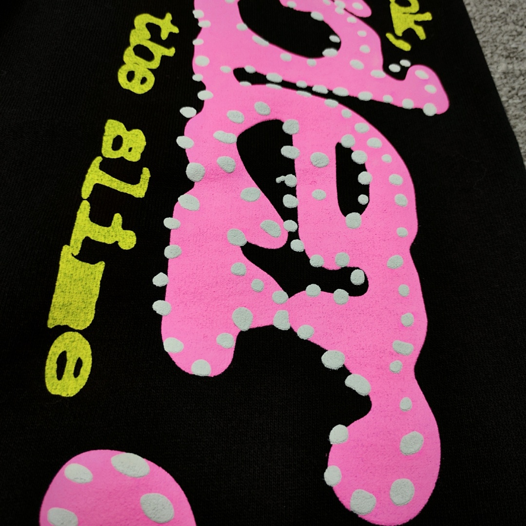 Sp5der 278 Pink V2 Sp5Der FW23 SWEATS Mens Womens Long Black : S-XXL - Image 13
