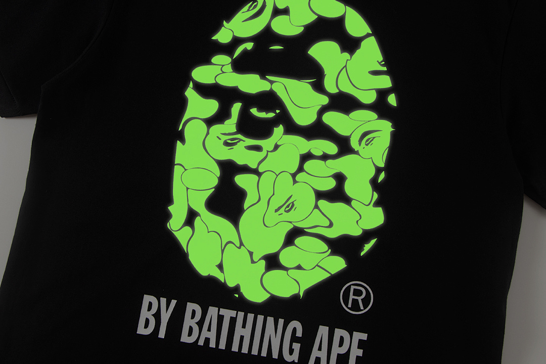 Bape 148 TOP Print Collar Short Sleeve Glow T Black White S-XL - Image 5