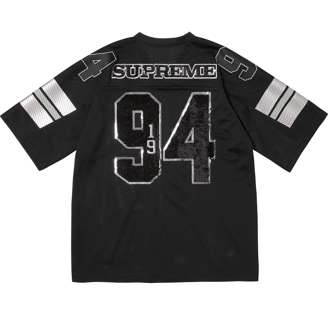 Supreme 258 SEQUIN FOOTBALL JERSEY Embroidered Black S-XL - Image 3