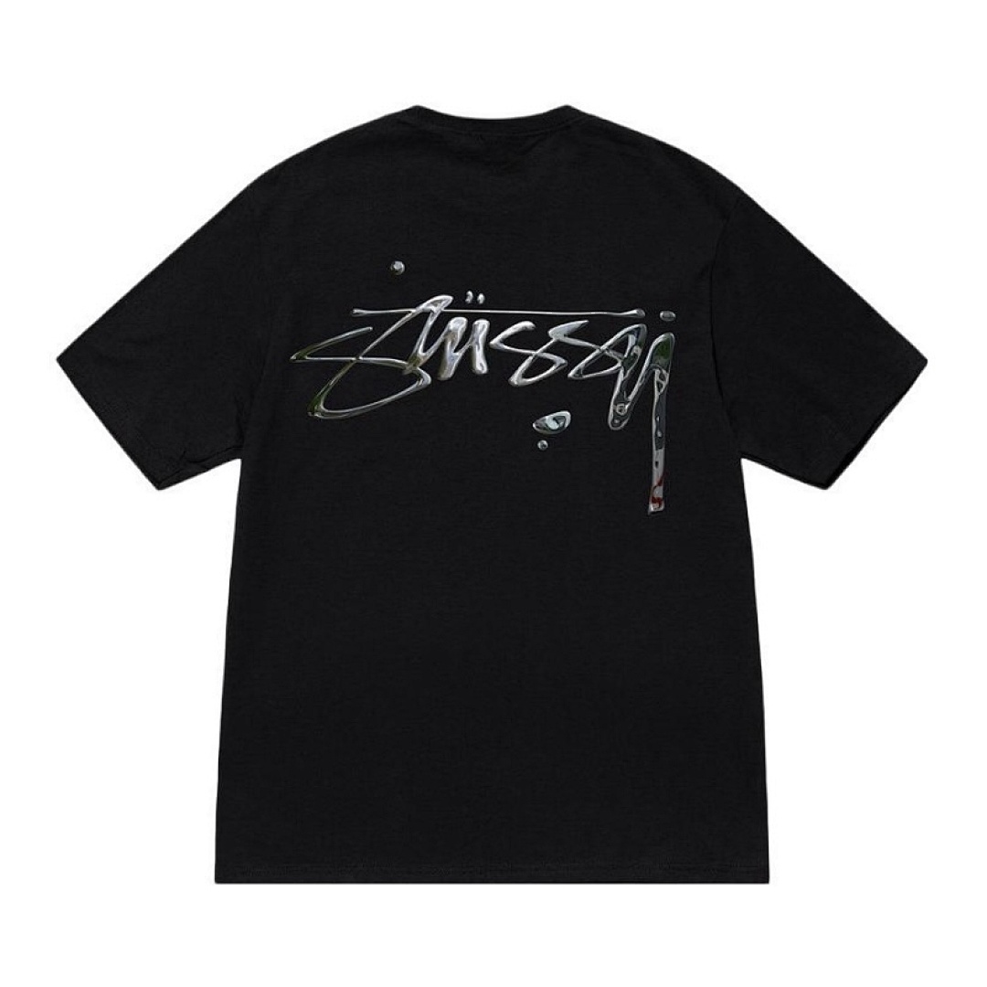 Stussy 98 STU MERCURY TEE Water Silver Fruit Logo Print Collar Short Sleeve T : White Black S M L XL Y1315#