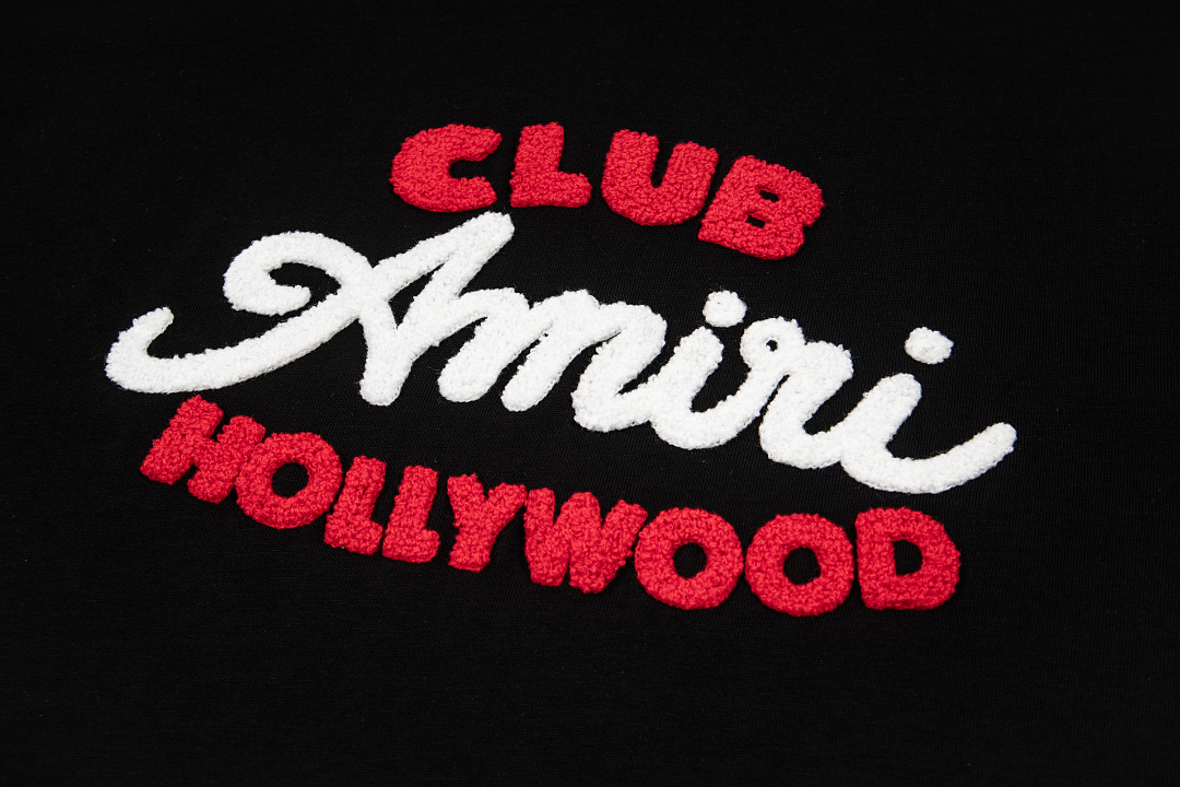 AMIRI 118 26Ss New Fleece Embroidered Short Sleeve T Black White S M L XL 9929# - Image 7