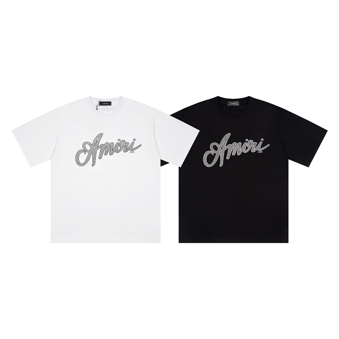 AMIRI 118 Wide Version Model Short Sleeve T Logo Print High Wind 260 Solid Cotton Black White S M L XL 9919#