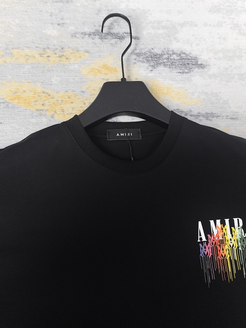 AMIRI 118 Wide Version Model Short Sleeve T Logo Color Ink Print High Wind Black White S M L XL 9901# - Image 31