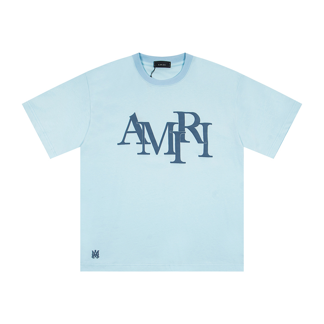 AMIRI 118 Wide Version Model Short Sleeve T Logo Print High Wind Black White Apricot S M L - Image 33