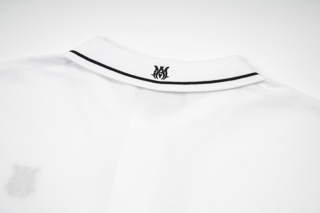 AMIRI 128 26Ss New Logo Embroidered Collar Buckle Polo Short Sleeve T Black White Grey S M L XL 9936# - Image 19