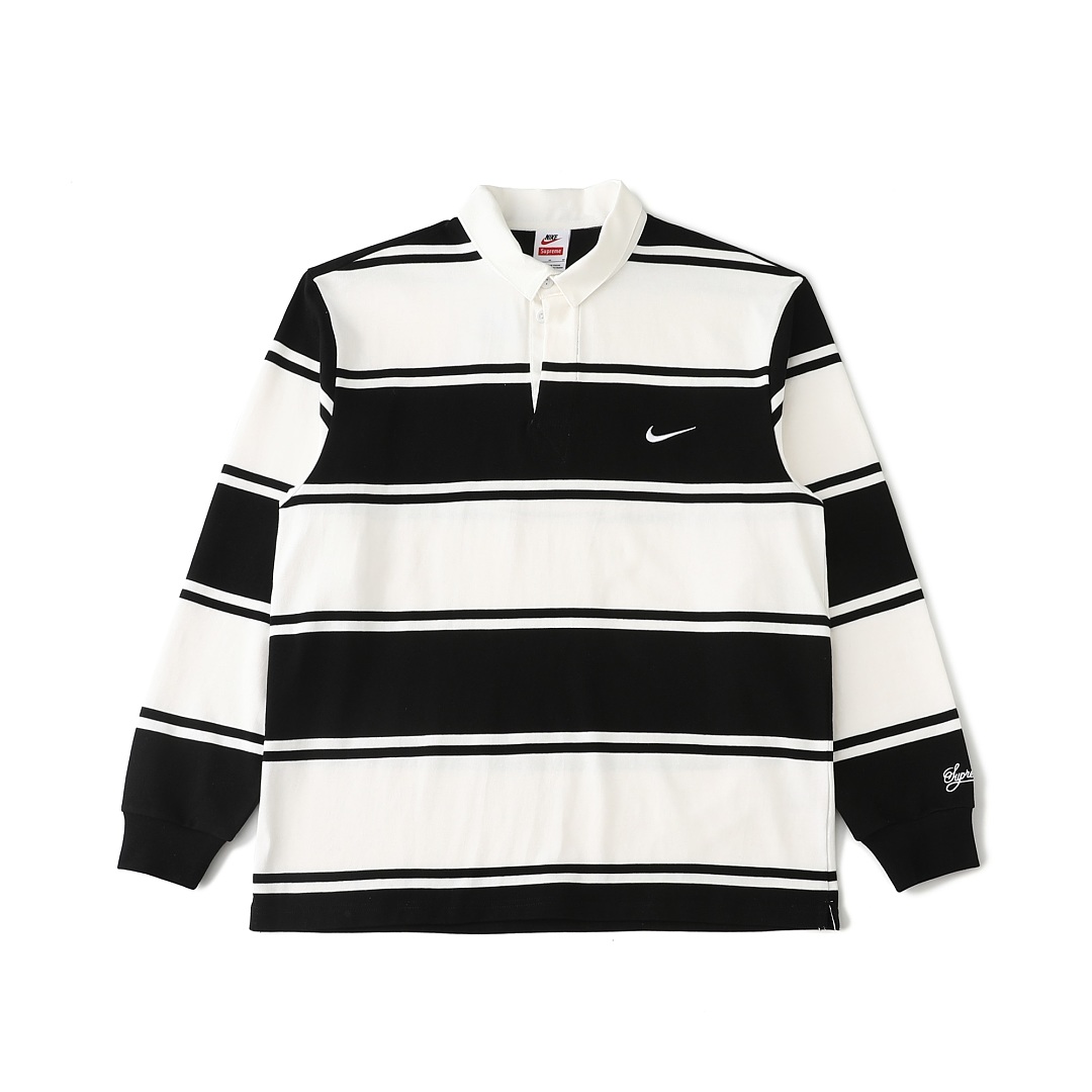 Ralph Lauren 368 Collab SS25 Stripe Rugby Logo Striped Long Sleeve Polo Mens Womens : Black White Red S M L - Image 3