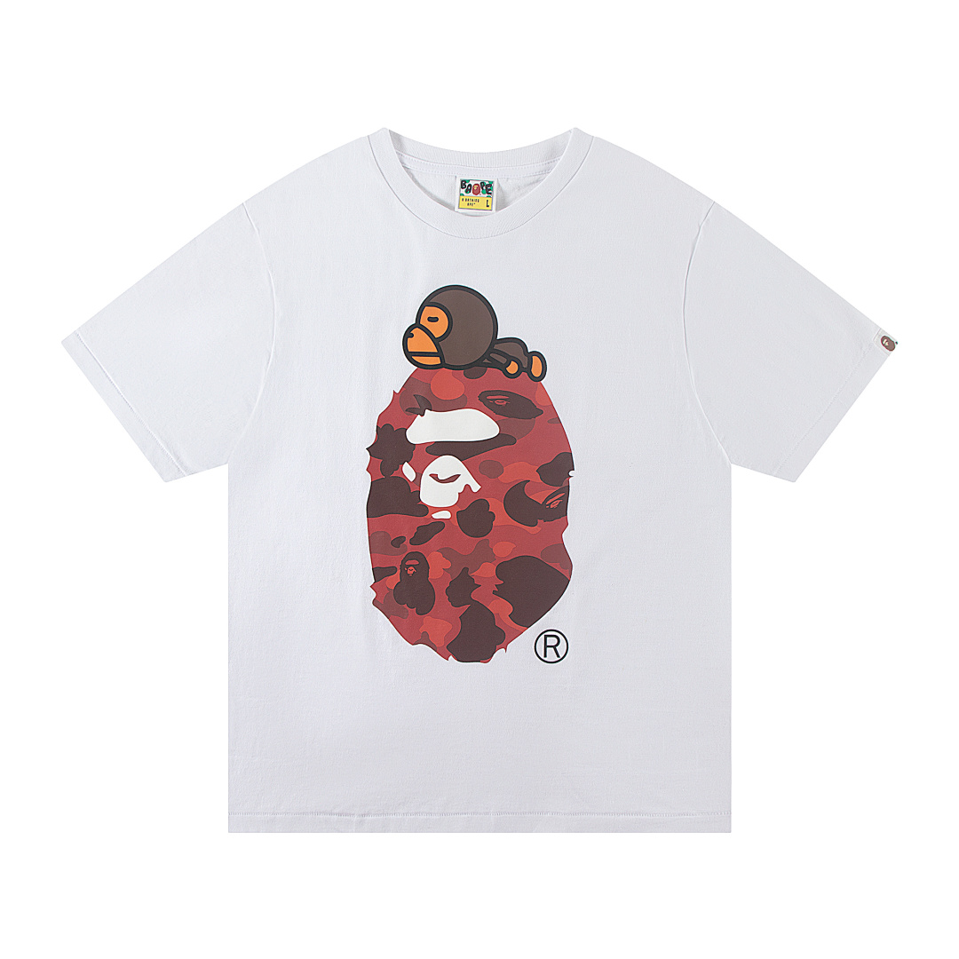 Bape 148 TOP Print Collar Short Sleeve T Black White S-XL - Image 12