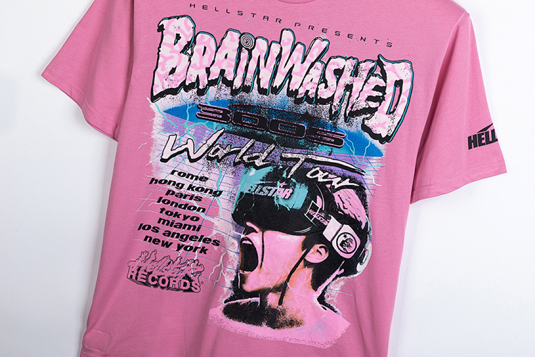 Hellstar 128 HELLSTAR Star INS Big Logo Collar Mens Womens Wide Short Sleeve Tee Water Pink S-M-L-XL - Image 6