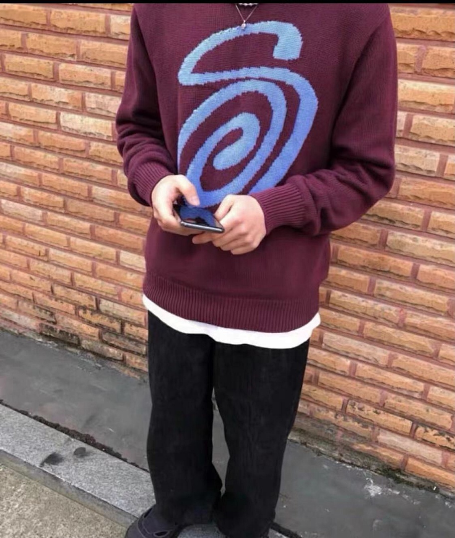 Stussy 228 Stu S Logo Knitted Sweater Ki Kiko Wind Collar Fleece : Black Off White Red Ink Green M L XL Y0796# - Image 20