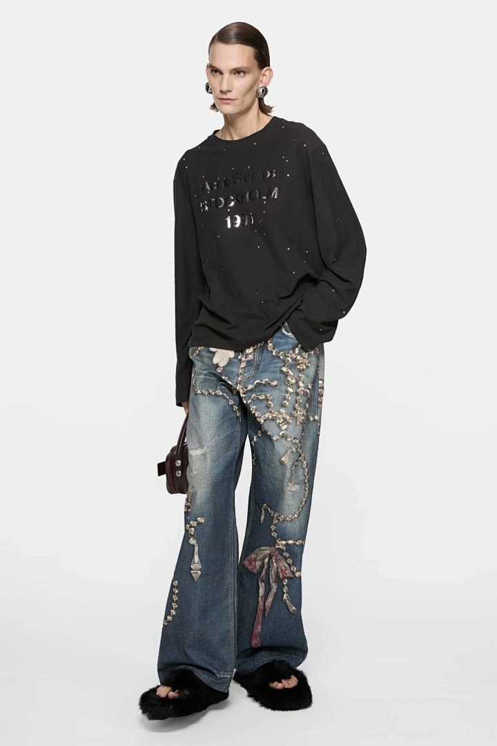 Acne Studios 158 AC Limited Exclusive Rhinestone LOGO Long Sleeve T Pink Black White Mountain Blue S-XL 8206# - Image 66